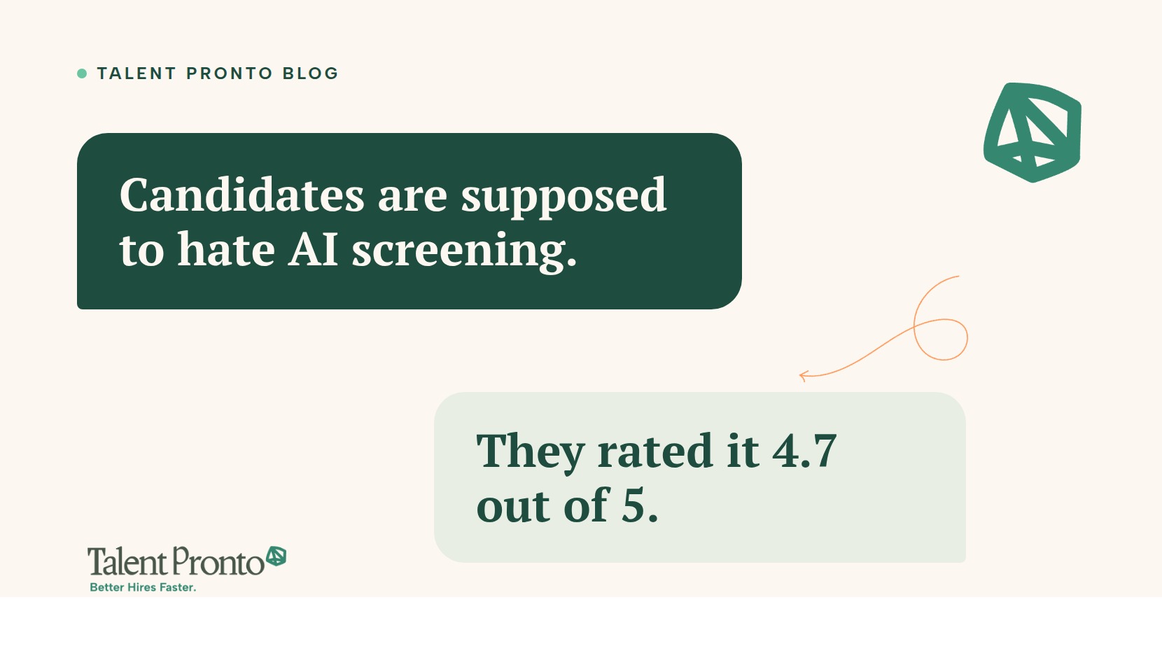 Talent Pronto blog cover reading 'Candidates are supposed to hate AI screening. They rated it 4.7 out of 5.'