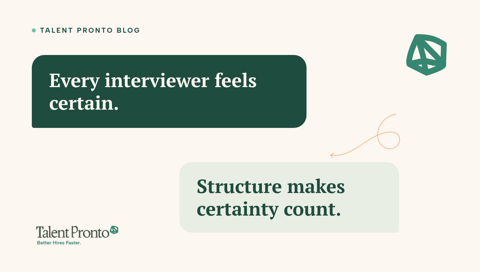 Talent Pronto blog cover reading 'Every interviewer feels certain. Structure makes certainty count.'