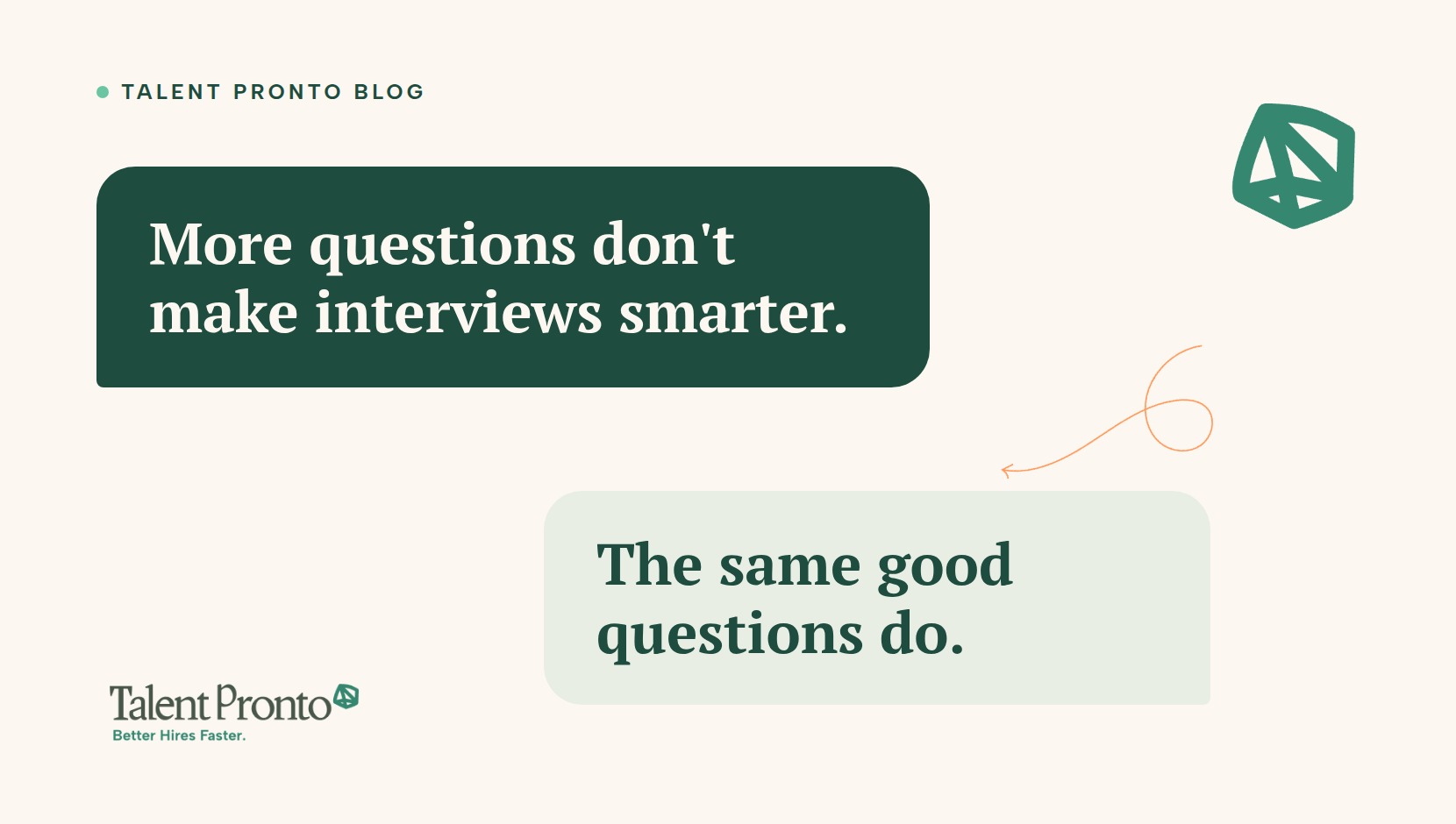 Talent Pronto blog cover reading 'More questions don't make interviews smarter. The same good questions do.'