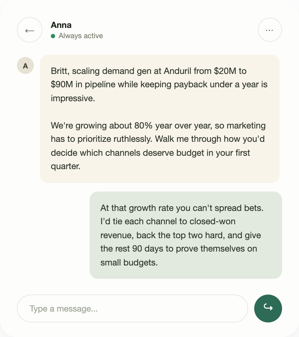 Anna AI interview chat conversation with a candidate